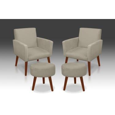 Imagem de Kit 02 Poltrona Nina + 02 Puf Redondo Suede Bege -Modena Decor  - CASA