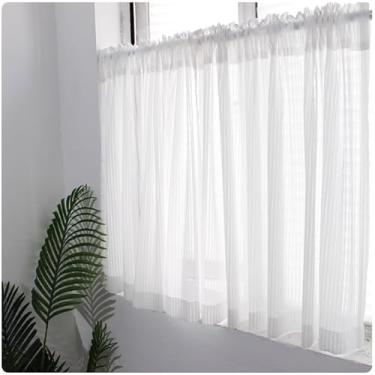 Imagem de Sovtfides Meia cortina para janelas branca transparente 96,5 cm L x 91,4 cm C, 2 painéis de cortinas de cozinha de café bolso para varão