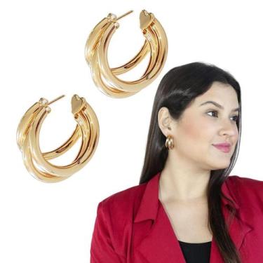 Imagem de Argola de Ouro Tripla Tubos Moda Banhada brinco grande festa brinco ba
