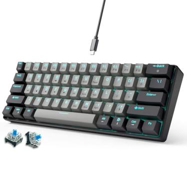 Imagem de abucow 60% Teclado mecânico para jogos, interruptor azul, teclado compacto com fio, anti-fantasma, sem conflito, 61 teclas intercambiáveis, design ergonômico para Windows/Mac
