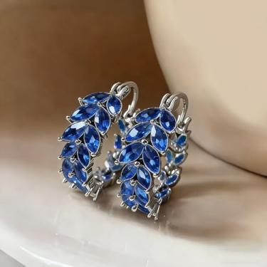 Imagem de Brincos de argola em forma de folha de zircônia cúbica marquesa brilhante joia deslumbrante para mulheres, 0.87, Latão, Zircônia cúbica