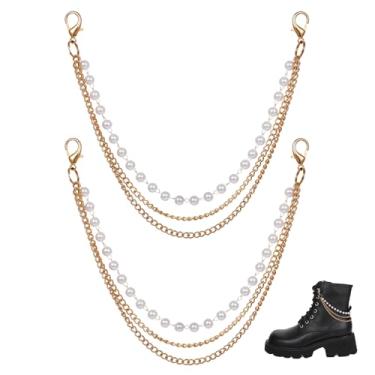 Imagem de 2 peças de corrente de bota para mulheres – Acessórios de sapato e pingentes para tênis – 3 camadas de ouro pérola para botas decoração para bolsa de mão chaveiro