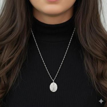 Imagem de Colar relicário Nossa Senhora Prata Singapura Banhado 60cm - Morganitt