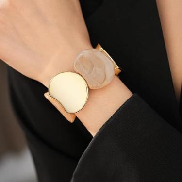 Imagem de Pulseiras femininas grossas de acrílico na moda pulseira elástica de resina moderna pulseira larga joia feminina, One Size, Acrílico, Sem Pedra Preciosa