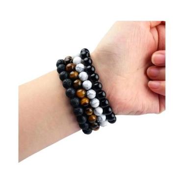 Imagem de Pulseira Vintage De Pedras Naturais Com Contas De Lava, Olho De Tigre,