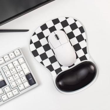 Imagem de Mouse pad quadriculado preto e branco com suporte de descanso de pulso em gel - acessórios de escritório fofos suporte ergonômico de pulso para laptop/desktop/mouse de alívio da dor para escritório ou