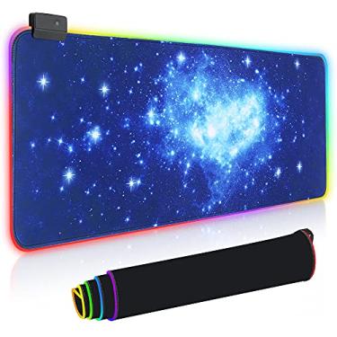 Imagem de RGB Gaming Mouse Pad, Led Mouse Pad with 14 Lighting Mods Large Sized Soft Mousepad, Waterproof, Low Friction Hard Surface Keyboard Mouse Mat for Gaming and Work - 31.5×11.8 (Starry Sky)