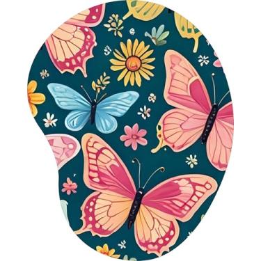 Imagem de Mouse Pad Ergonômico Gota Borboletas Coloridas Fundo Azul 7