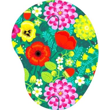 Imagem de Mouse Pad Ergonômico Gota Flores e Morangos Fundo Verde Água