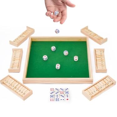 Imagem de Upgraded 1-6 Players Shut The Box Dice Game with 12 Dice Wooden Classic Board Games Traditional Table Math Game Tabletop Math Dice Game for Pub Bar Home Classroom Party