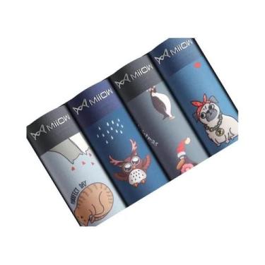 Imagem de Cuecas Boxer Masculinas De Algodão, 4 Peças, Estampa Animal Engraçada,