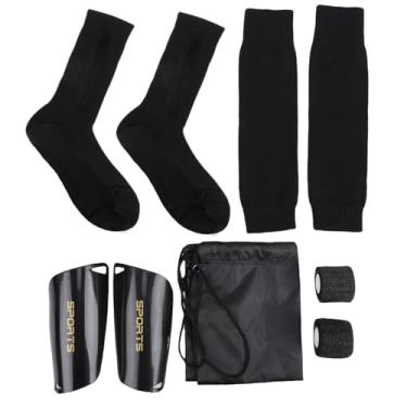 Imagem de Yunir Caneleiras de Futebol para Crianças e Adultos, Meias de Futebol Com Caneleiras e Definidas para Idades de 6 a 12 Anos, Meninos, Meninas, Equipamentos Leves de (Conjunto Preto)