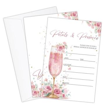 Imagem de ZEDEV Convites de casamento com envelopes e cartões Rsvp, 25 conjuntos de convites de casamento champanhe rosa dupla face para festa de noivado casal, festa de chá de panela - Pétalas e Prosecco - 10
