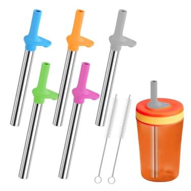 Imagem de Canudos de metal de substituição compatíveis com garrafa de água Zak de 425 g, pacote com 5 bocais de silicone + canudo de aço inoxidável com 2 escovas de limpeza para copos Zak Designs Kelso de 350