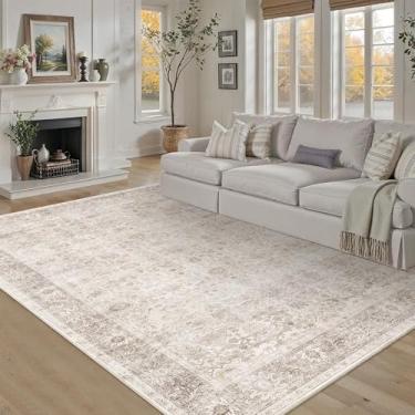 Imagem de Tapete bege 15 x 23 cm para sala de estar, grande, vintage, envelhecido, lavável, tapete baixo antiderrapante, macio para quarto, sala de jantar, casa, escritório, berçário interno