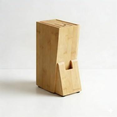 Imagem de Organizador de Facas Porta Facas de Cozinha em Bambu – Suporte com Espaço para Tesoura, Design Premium Eco-Friendly para Cozinha Doméstica