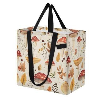 Imagem de SEHANY Sacola de compras reutilizável de cogumelo herb com alças reforçadas, bolsa de compras de lona dobrável à prova d'água de grande capacidade para viagem, cozinha, praia