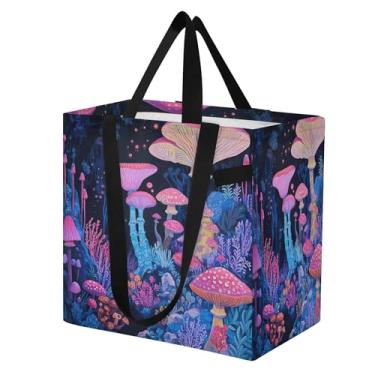 Imagem de SEHANY Sacola de compras reutilizável de cogumelo herb com alças reforçadas, bolsa de compras de lona dobrável à prova d'água de grande capacidade para viagem, cozinha, praia
