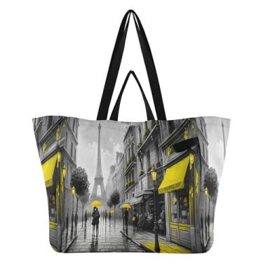 Imagem de SEHANY Sacola de compras reutilizável da Torre Eiffel de Paris com alças reforçadas, bolsa de compras de lona dobrável à prova d'água de grande capacidade para viagem, cozinha, praia