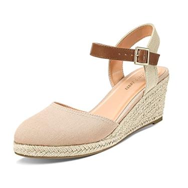 Imagem de PIZZ ANNU Sandálias femininas de salto baixo alpargata com fivela e tira no tornozelo, bico fechado, casual, elegante, sapatos plataforma de verão, Nude., 42
