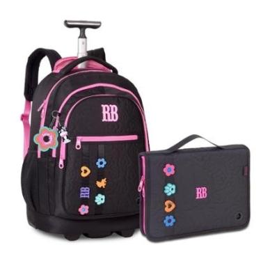 Imagem de Mochila Carrinho com Lancheira e Estojo Fichário Rebecca Bonbon-Feminino