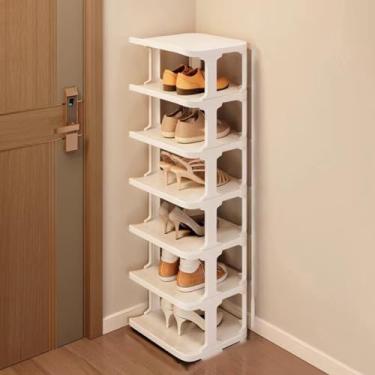 Imagem de SGeneE Sapateira empilhável, armário de sapatos de espaço estreito, prateleiras verticais de plástico, organizador de sapatos empilhável para corredor, quarto, entrada, guarda-roupa, combinação livre