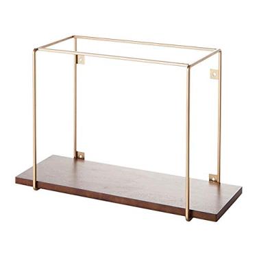 Imagem de Prateleira de parede simples e elegante, suporte dourado, prateleira de suporte montada na parede, suporte de ferro forjado + placa de madeira maciça, adequada para prateleira de armazenamento
