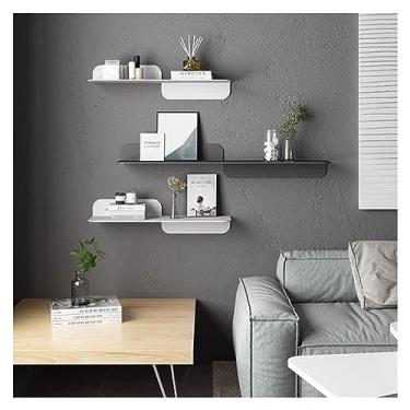 Imagem de Prateleiras flutuantes, pacote com 3 peças, prateleiras flutuantes de parede, bordas de metal para armazenamento e decoração, prateleira flutuante para moldura de fotos, plantas, obras de arte, vaso