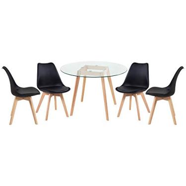 Imagem de Loft7, Mesa redonda com tampo de vidro 100 cm + 4 cadeiras Leda