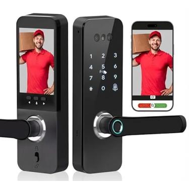 Imagem de Fechadura de porta inteligente com reconhecimento facial – 6 formas de desbloqueio (impressão digital, ID facial, senha, cartão, chave, aplicativo Tuya) | Entrada sem chave e controle de aplicativo