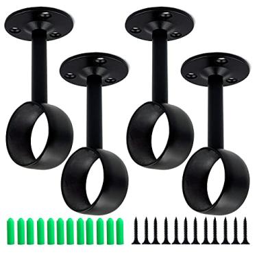 Imagem de OperSeven 4 pacotes, preto, de aço inoxidável, resistente, com extremidade de varão de armário de 3,8 cm, suporta soquetes de mastro de armário, suporte de haste de flange com parafusos, prateleira de armário e suportes de haste (flange Qualcomm)