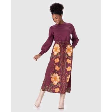 Imagem de Saia Midi Feminina Estampada Bolso Lateral Em Viscose-Feminino