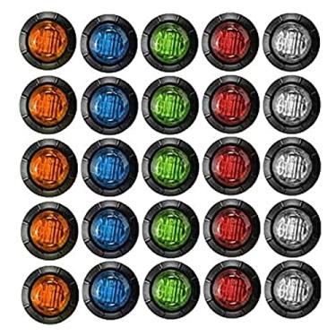Imagem de 12V 3/4¡± Luz de marcador de bala LED frontal lateral traseira indicador de luz para caminhão, trailer, carro, ônibus, trailer, caminhão, caravana, barco, à prova d'água, amarelo 5 peças, verde 5 peças e azul 5 peças e vermelho 5 peças e branco 5 peças