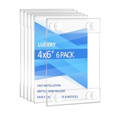 Imagem de Ludery Suporte de placa de janela de acrílico 10 x 15 cm com 4 ventosas, moldura de acrílico transparente, suporte de parede para janela de vidro, suporte de sinalização publicitária para shopping