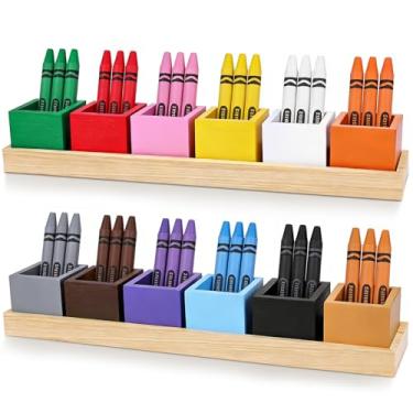Imagem de AFOROEOA 2 peças de porta-giz de cera colorido para sala de aula, organizadores de giz de cera de madeira