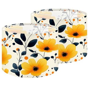 Imagem de Conjunto de 2 persianas de tecido, flores e plantas, 33 cm, linho natural feito à mão, abajures para candeeiros de mesa, luminárias de chão (2, flor)