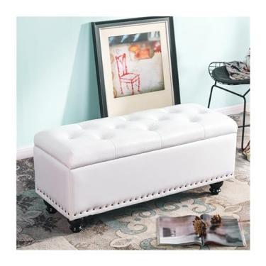 Imagem de Banqueta para quarto multifuncional para mudança de sapato longo, porta de entrada, sofá doméstico, retangular, cor sólida, porta de entrada, extremidade da cama, banco (branco, 150 cm)