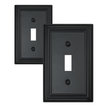 Imagem de ZILLSEA Pacote com 2 placas de parede únicas, capas decorativas pretas para interruptores, capas de interruptor de luz de metal, metal durável, 8 cm x 12 cm, tamanho médio