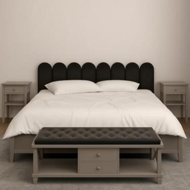 Imagem de Kit Cabeceiras Nuvem Infatil Estofada Cerquinha Modular Cama Solteiro Casal King Queen 45X20 Módulos Adesivos (Preto, Casal King)