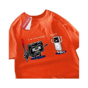 Imagem de Camiseta Oversize Hip Hop Com Estampa De Cassete Para Homens, Casual D