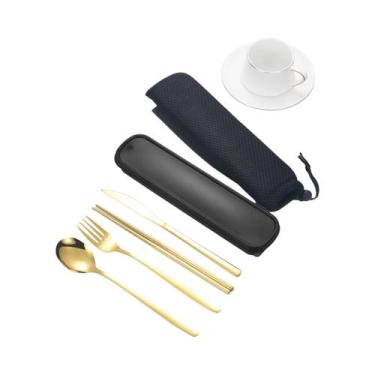 Imagem de Conjunto De Talheres Portátil De 4 Peças: Faca, Garfo, Colher E Hashi 