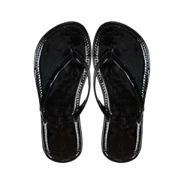 Imagem de GORGLITTER Chinelo feminino de couro leve sandálias verão praia chinelos, Preto liso, 37