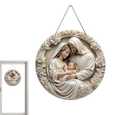 Imagem de Enfeites de presépio de Natal, placa redonda de decoração de feriado | Ornamento de presépio de Jesus | para parede interna, janela, sala de estar, porta da frente