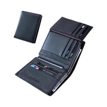 Imagem de Carteira Masculina Vintage De Couro Genuíno, Vertical, Curta, Com Prot