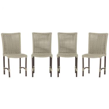 Imagem de 4 Cadeiras De Jantar Cannes De Alumínio Pintura Marrom Trama Rami