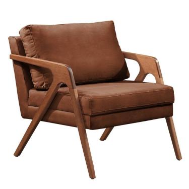 Imagem de Poltrona Mona Luxo Madeira Maciça Castellar Móbile Corino Caramelo Corino Caramelo