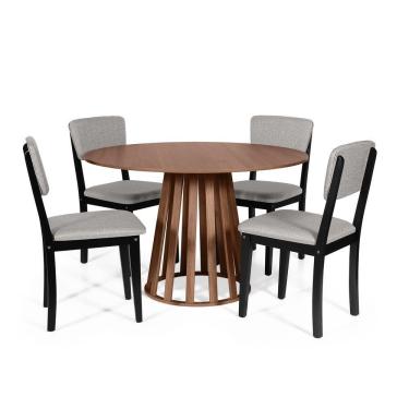 Imagem de Mesa De Jantar Redonda Gabi Noronha Com 4 Cadeiras Estofadas Ella Preto/cinza Claro