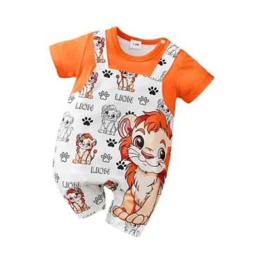 Imagem de Macacão De Bebê Com Estampa De Leão Verão 2025 Design Falso De Duas Pe