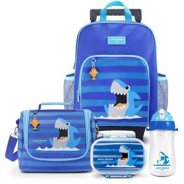 Imagem de Kit Passeio Infantil Com Mochila De Rodinha E Lancheira Jacki Design Azul