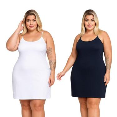 Imagem de Kit 02 Vestido Segunda Pele Plus Size Combinete Forro Básico Ideal Par